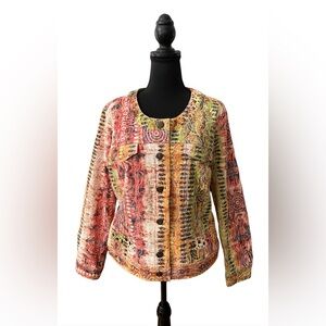 Gump’s Colorful Geometrical Floral Brocade Bead Embellished Boho Jacket